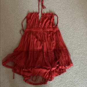 Red Sleeveless Ruffled Dress